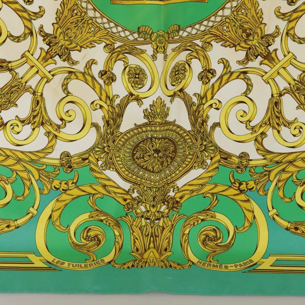 HERMES Carre 90 Scarf ""LES TUILERIES"" Silk Green Yellow Auth 99949 - Picture 10 of 16